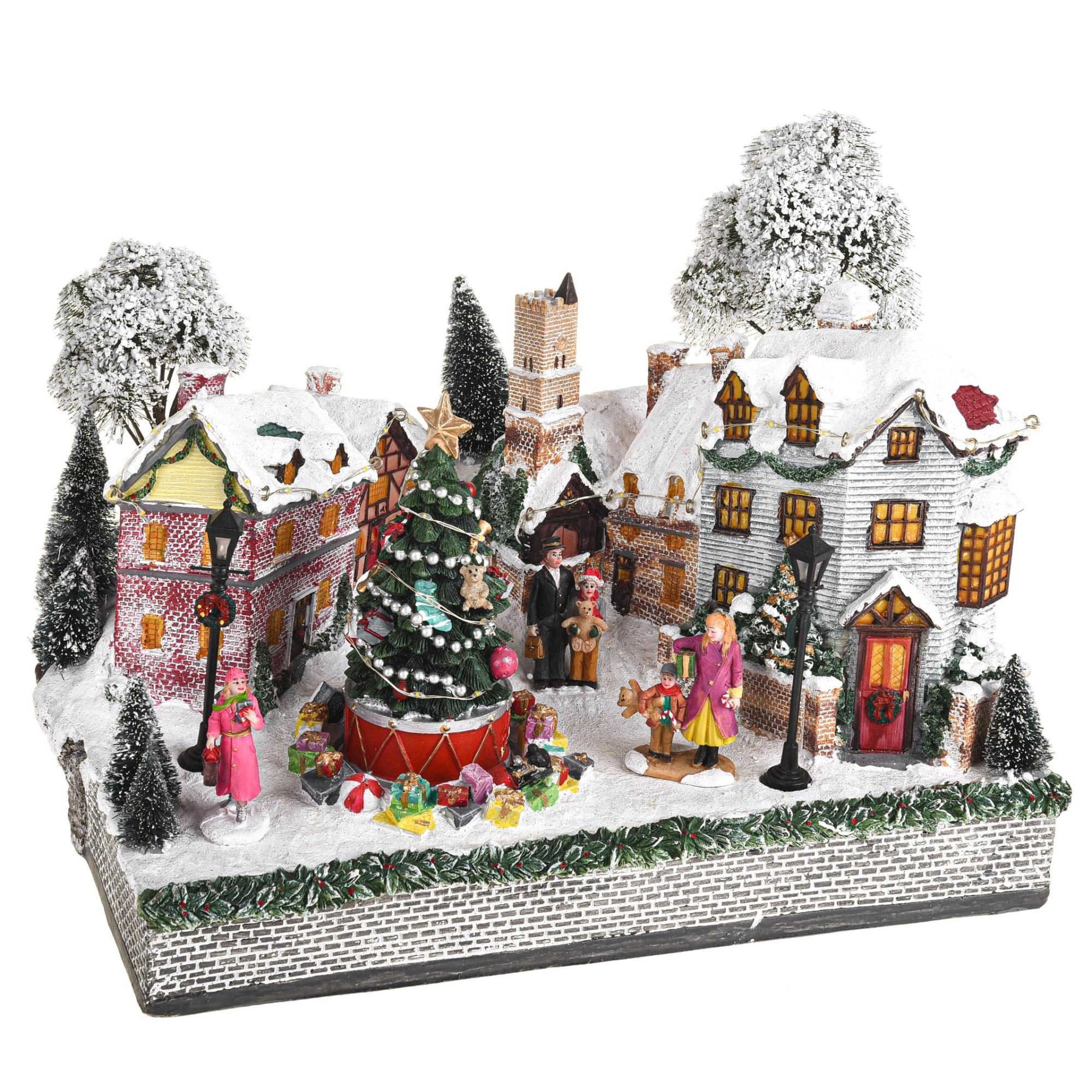 Villaggio Natalizio con Doni Luci Musica e Movimento 35 cm in Resina | Leroy Merlin