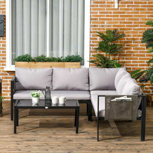 LOKATSE HOME Set di 2 mobili da patio componibile per balcone, angolo  esterno, divano con telaio in acciaio in metallo, color kaki : :  Giardino e giardinaggio