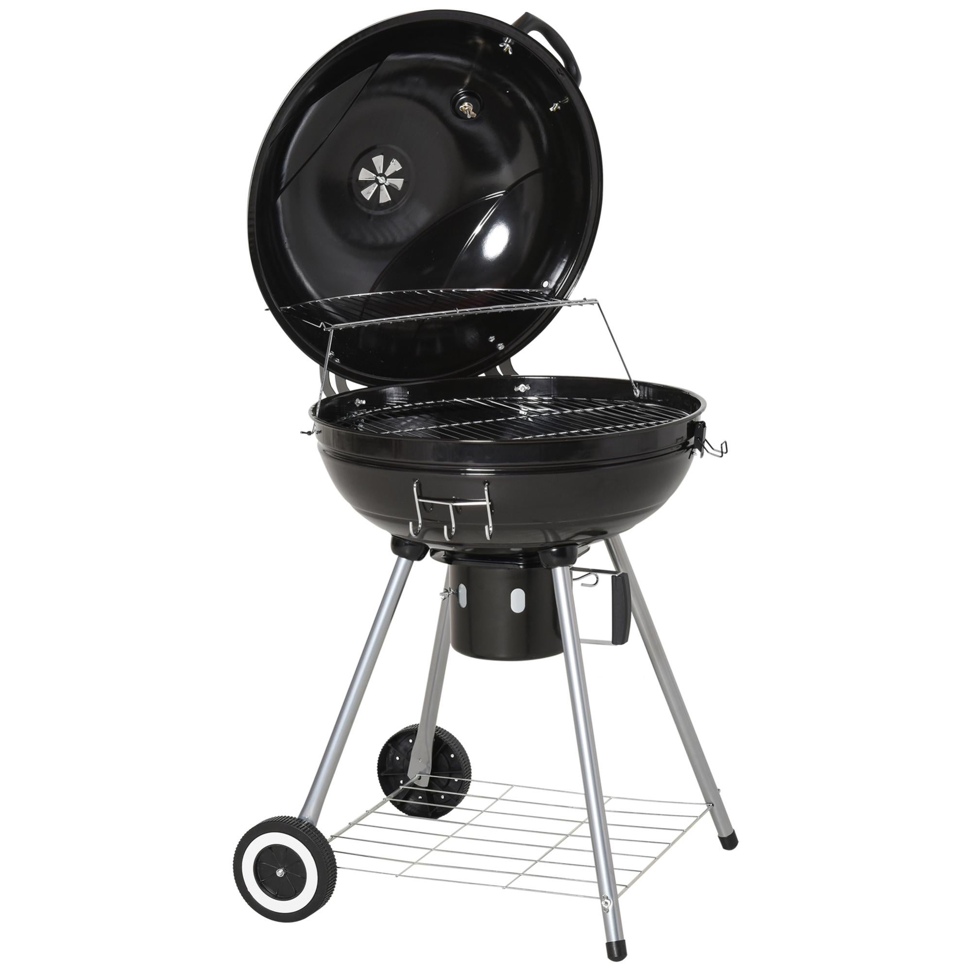 Barbecue A Carbonella Portatile Con Ruote E Ripiano – 69x45x84 Cm, Struttura In Metallo Rosso E Nero