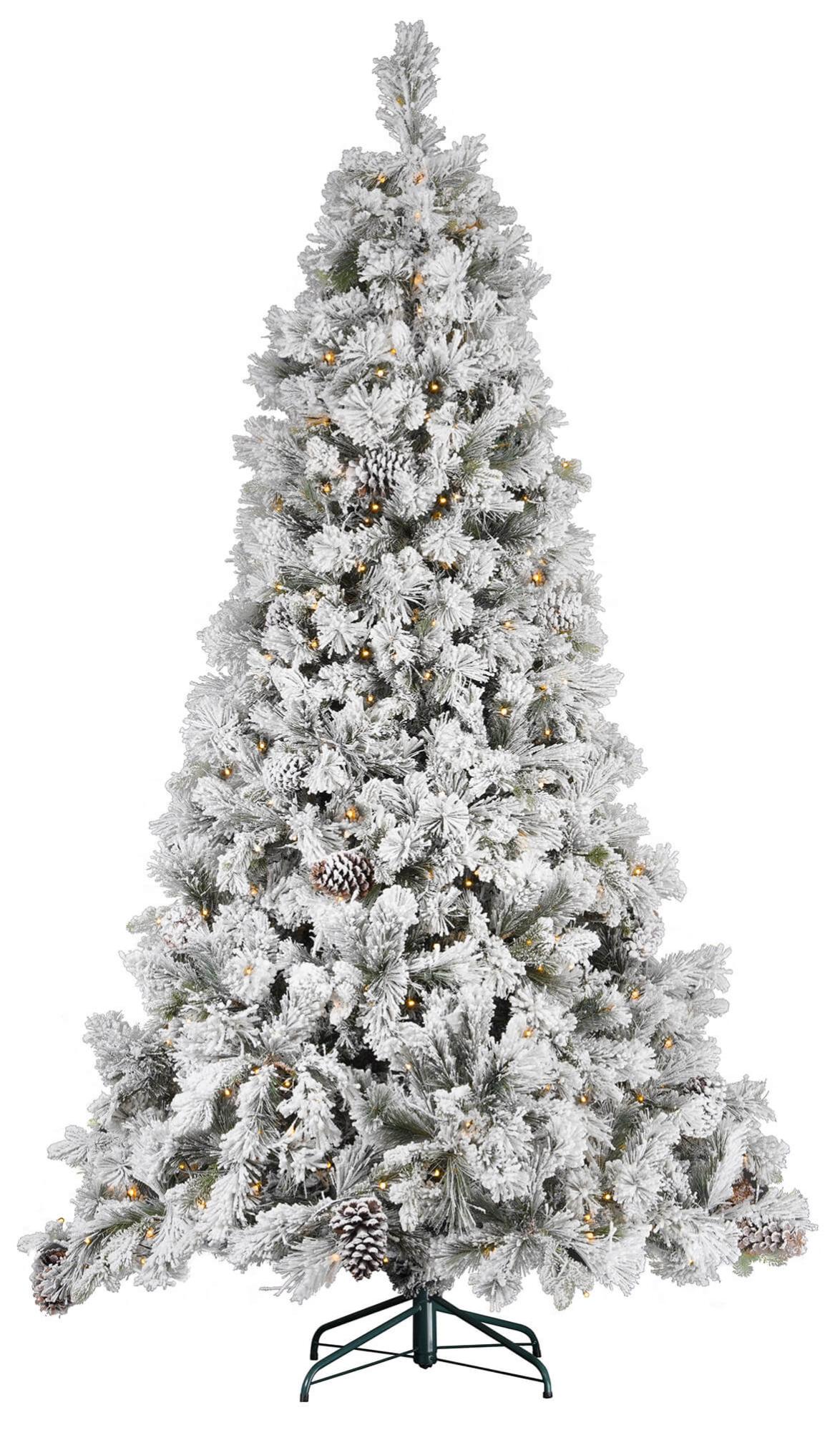 GYMAX Albero Di Natale Innevato Con Luci 200/420 Cm - 8 Modalità, Rami In PVC, Pigne E Bacche, Base In Metallo