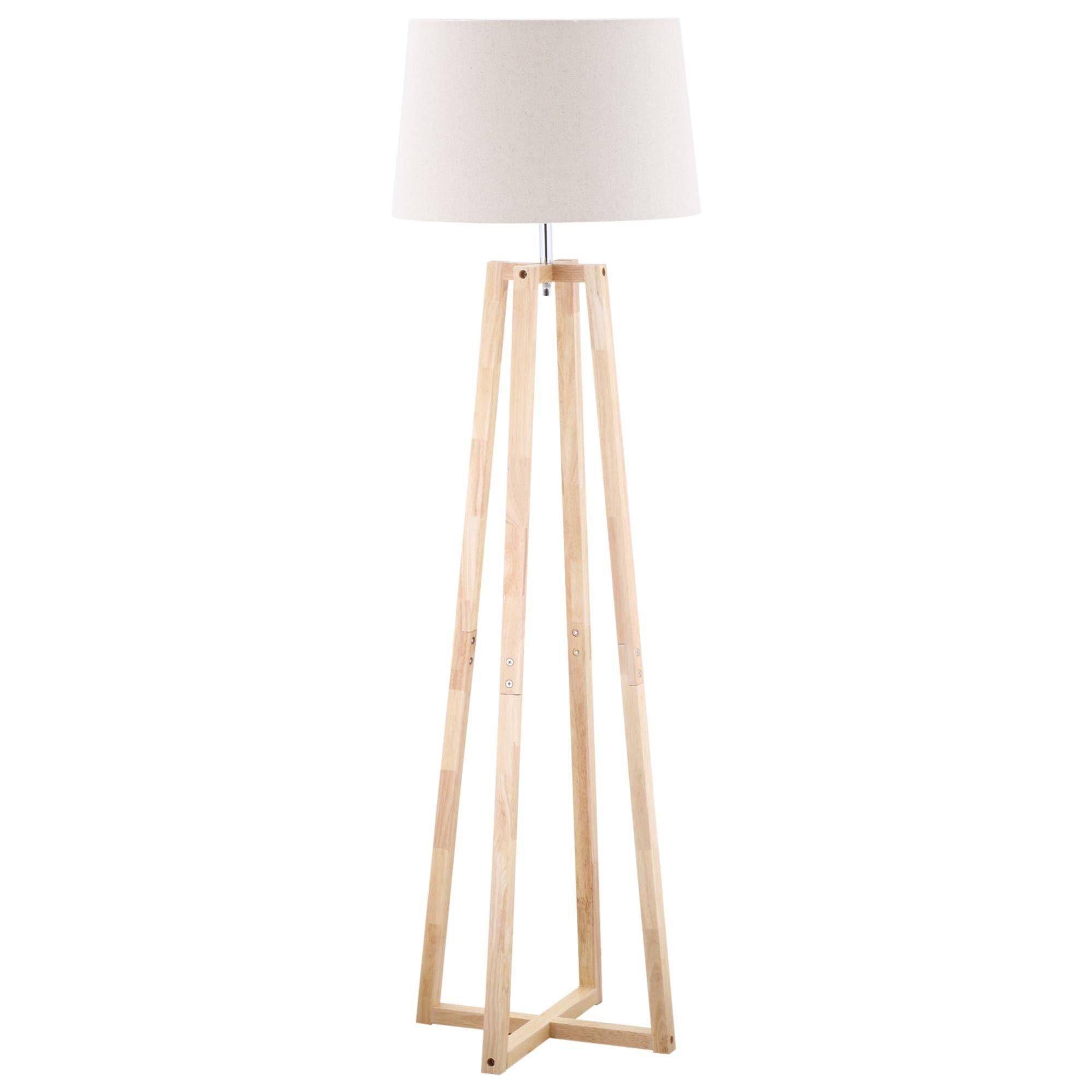 Lampada Da Terra In Legno « YUNA » Con Paralume In Tessuto Bianco Stile Nordico Elegante E27 95059408