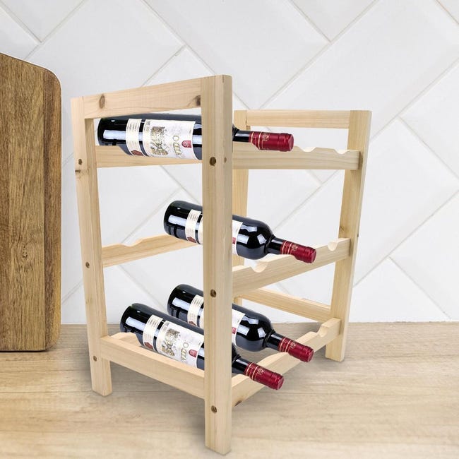 Espositore portabottiglie vino da 9 posti cantinetta in legno chiaro