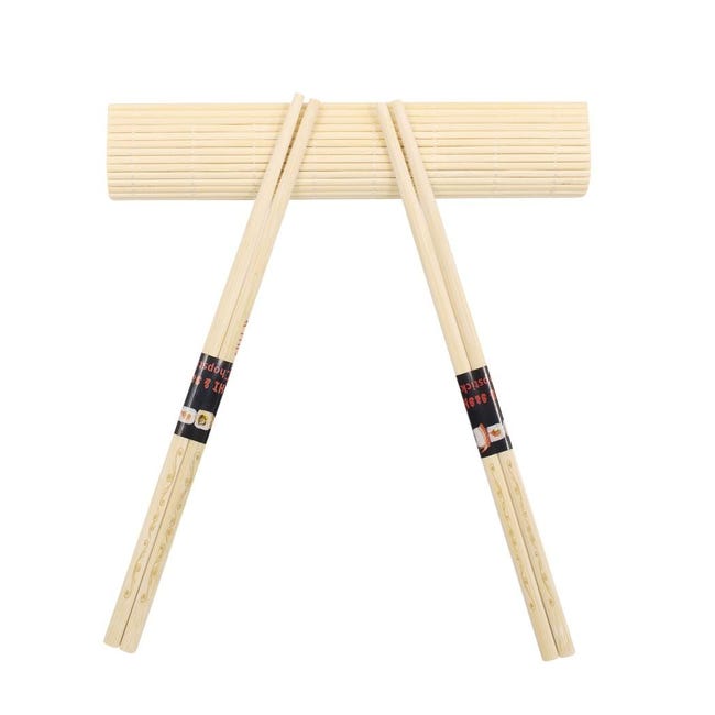 Set Sushi Cibo Giapponese 2 Persone Bacchette Legno Bamboo e Vassoio A