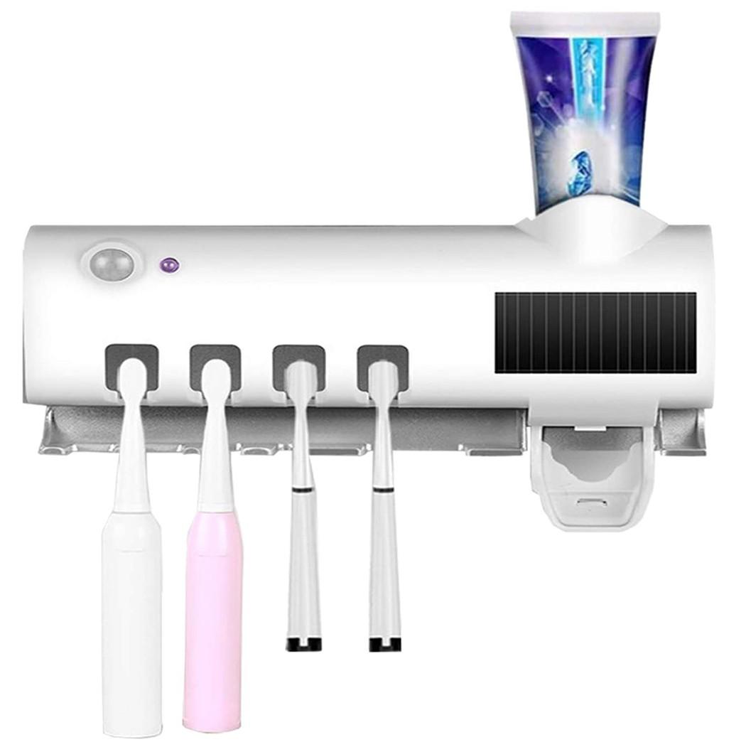 Sterilizzatore UV con 4 slot portaspazzolini dentifricio a ricarica solare  USB Bianco