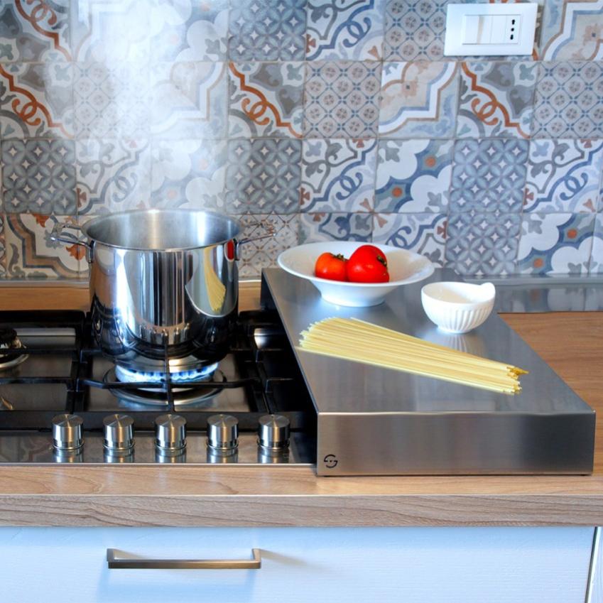 Copri Fornelli da Cucina 56,5x30x7,5 cm in Acciaio Inox Lisa Luxury Plan  Plus