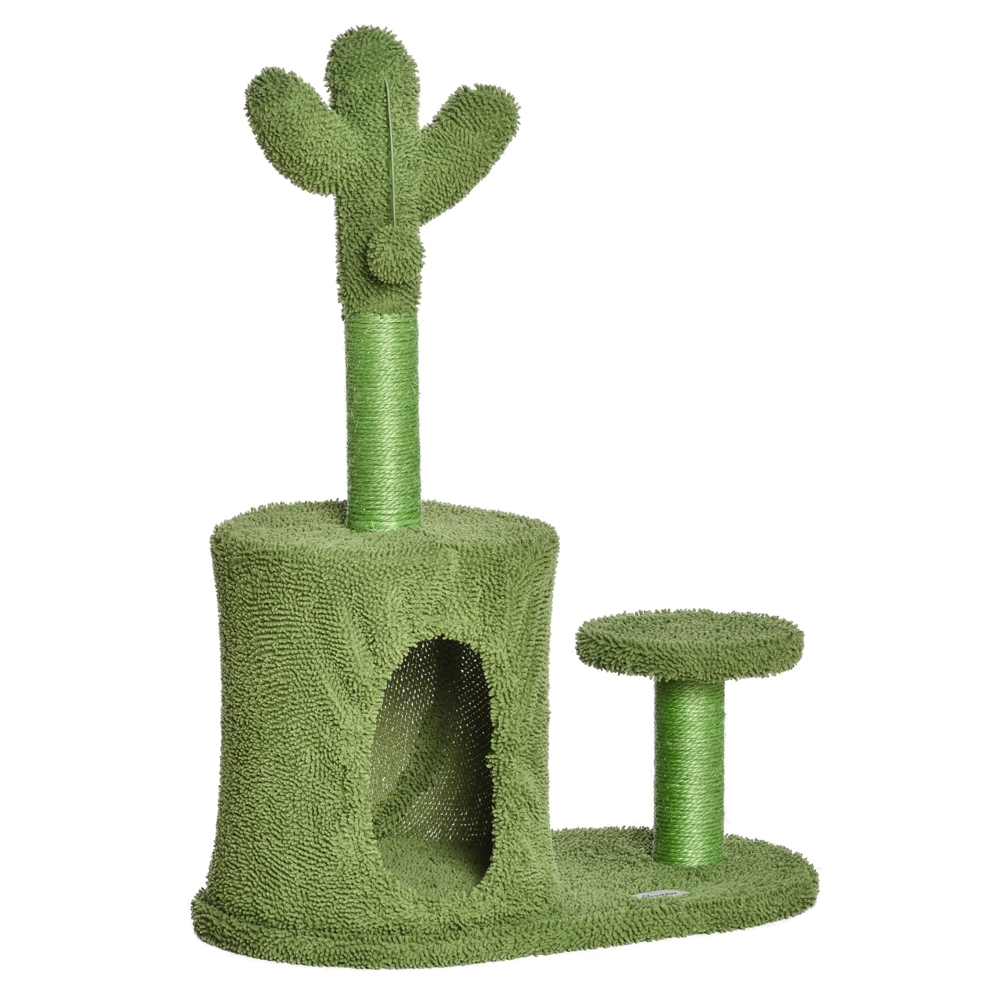 Albero Tiragraffi per Gatti 60x35x78 cm a Forma di Cactus con Palline e  Cuccia Verde