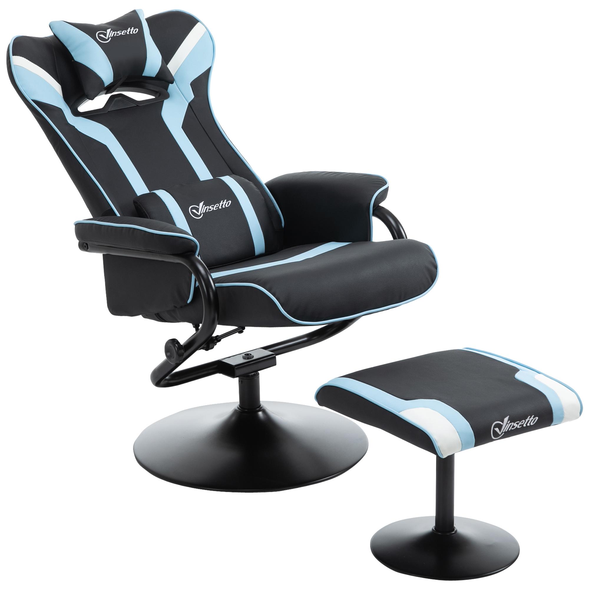 Sedia Gaming con Poggiapiedi in Similpelle Azzurro