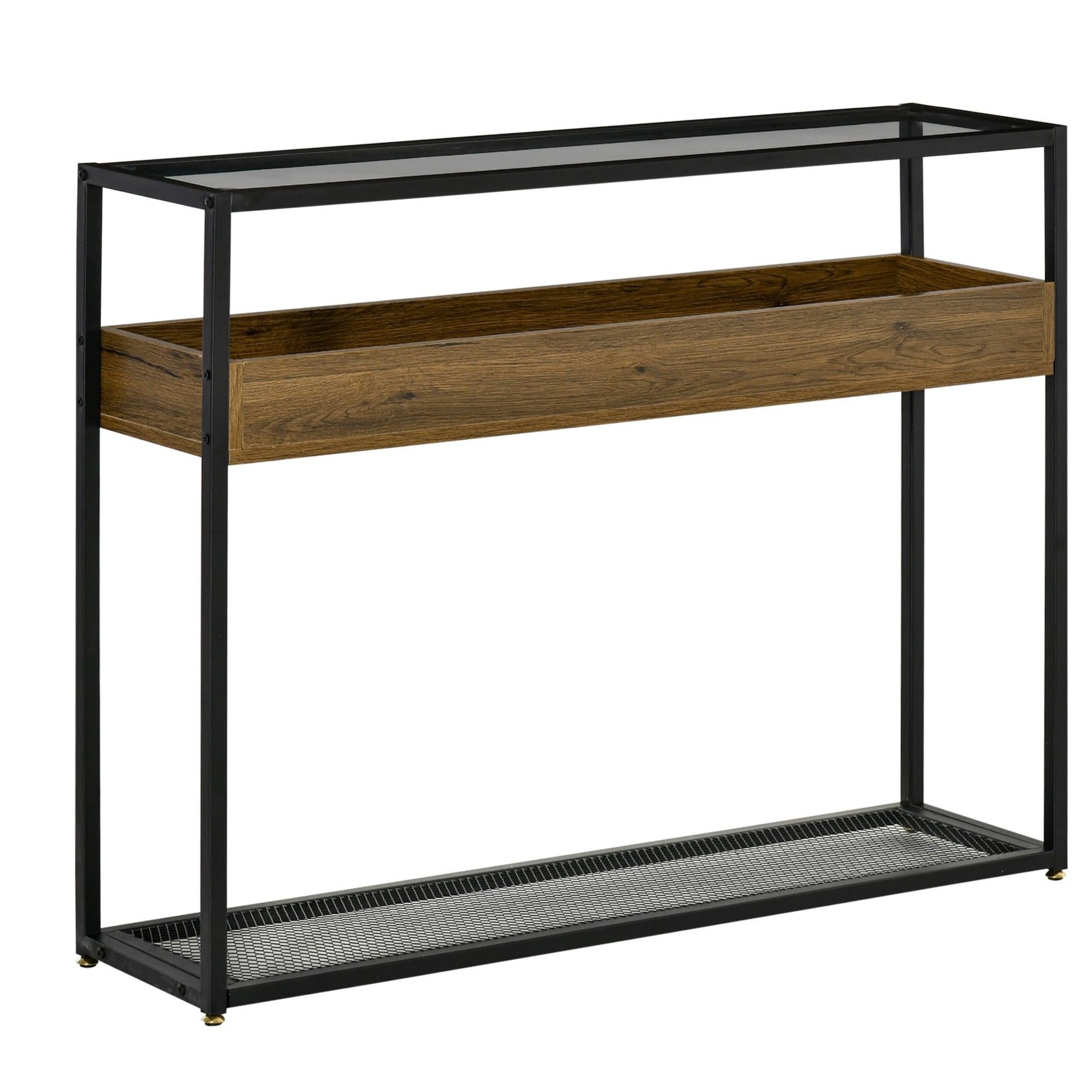 Console Per Ingresso EXCEFUR Stile Rustico – Tavolo Stretto In Legno Grigio E Metallo Nero Con Ripiani – Per Dietro Il Divano, Soggiorno O Corridoio - 2