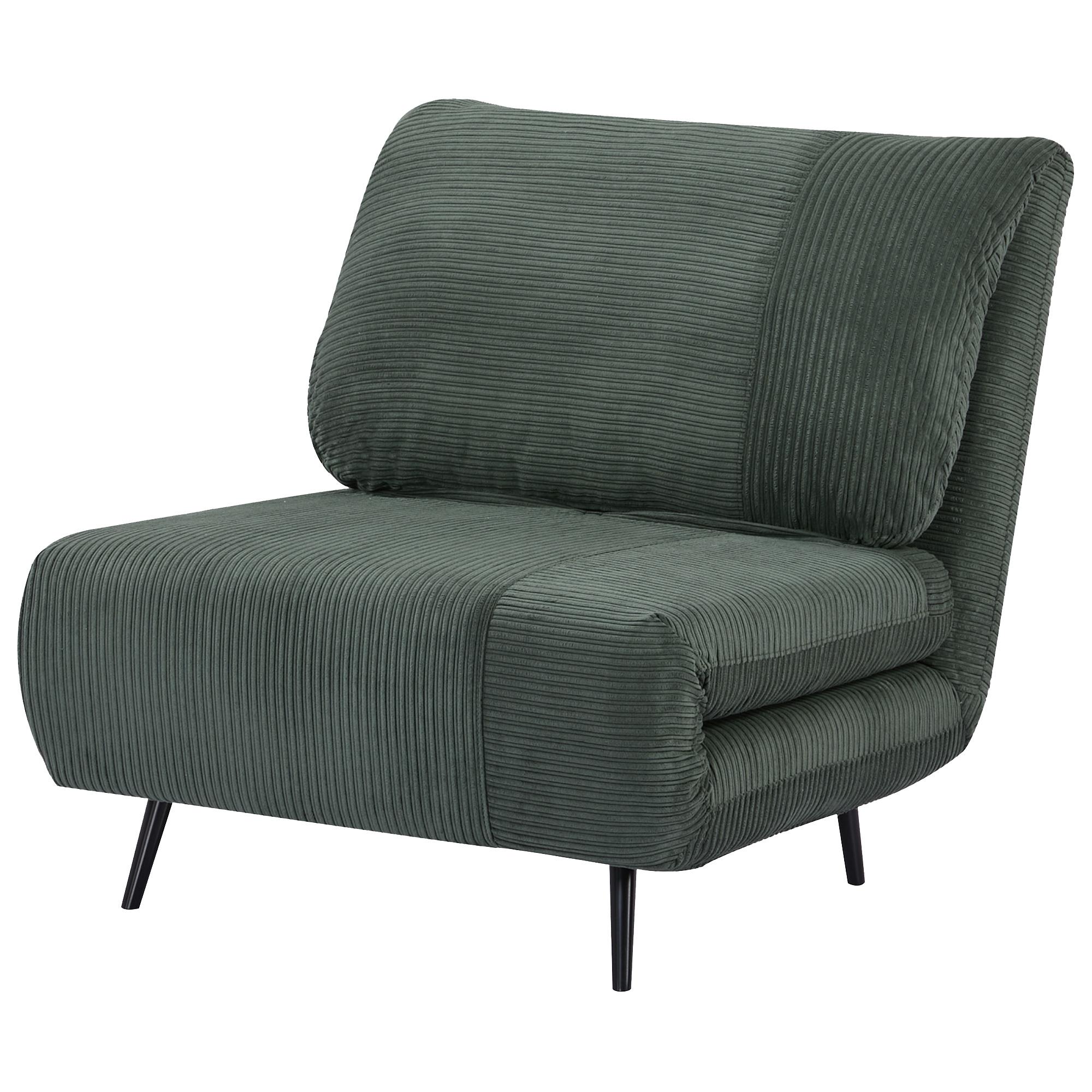 Poltrona Letto Singolo Trasformabile 82x89x83 cm in Legno e Acciaio Tessuto  Velluto a Coste Verde