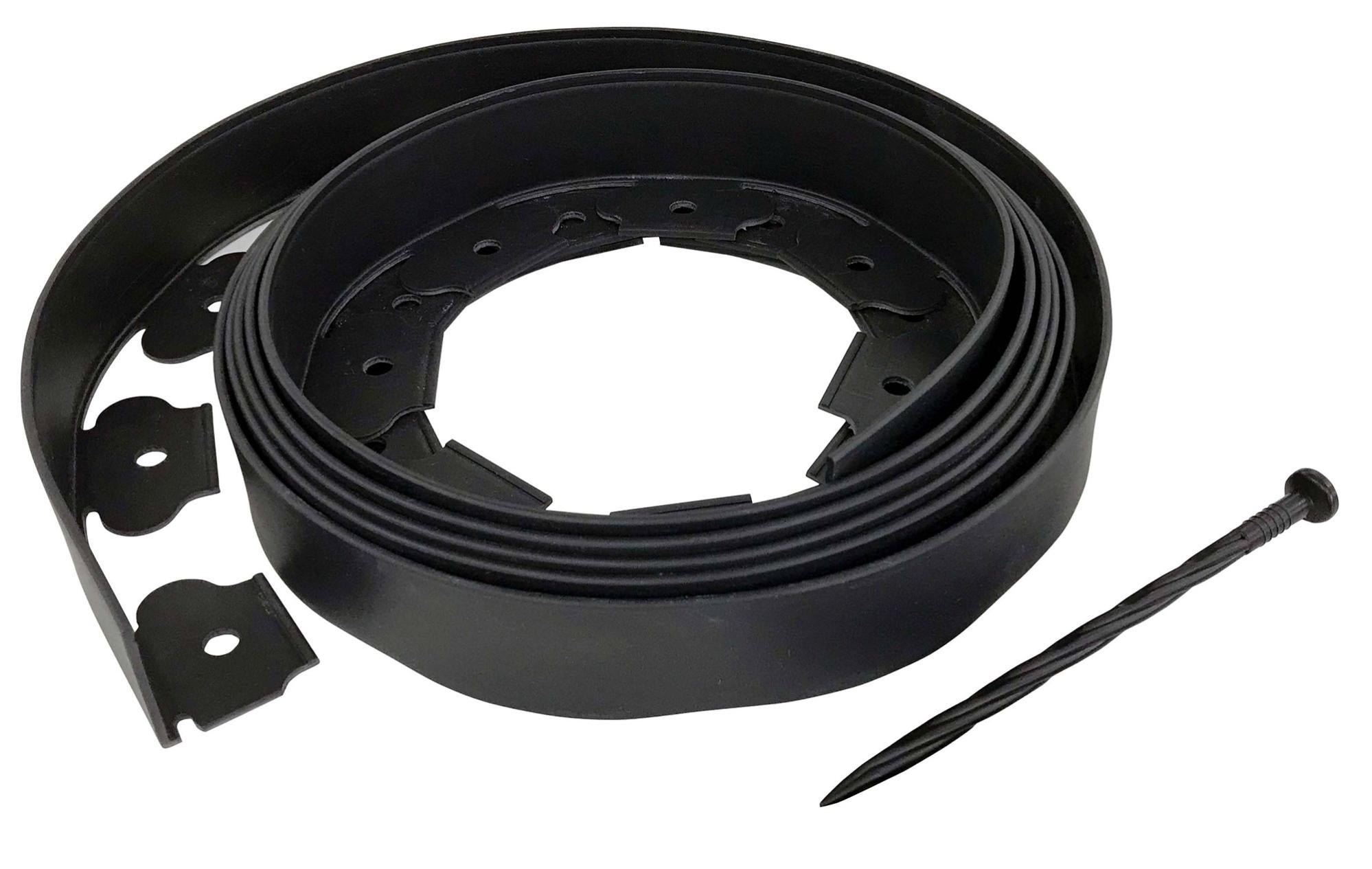 Bordura flessibile in gomma per giardino, 1 m, lunghezza 1 m, con picchetti di fissaggio, colore nero, (solo 1 lunghezza, senza pioli