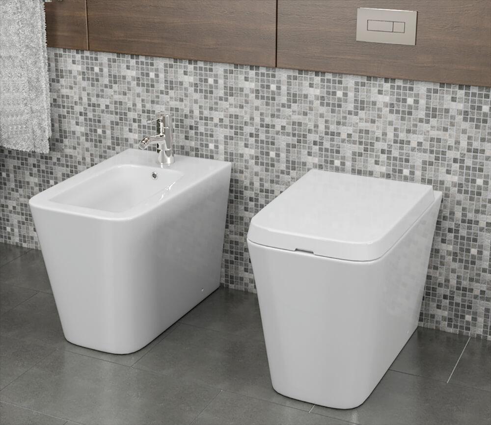 Coppia Di Sanitari Wc E Bidet Filo A Muro In Ceramica X X Cm