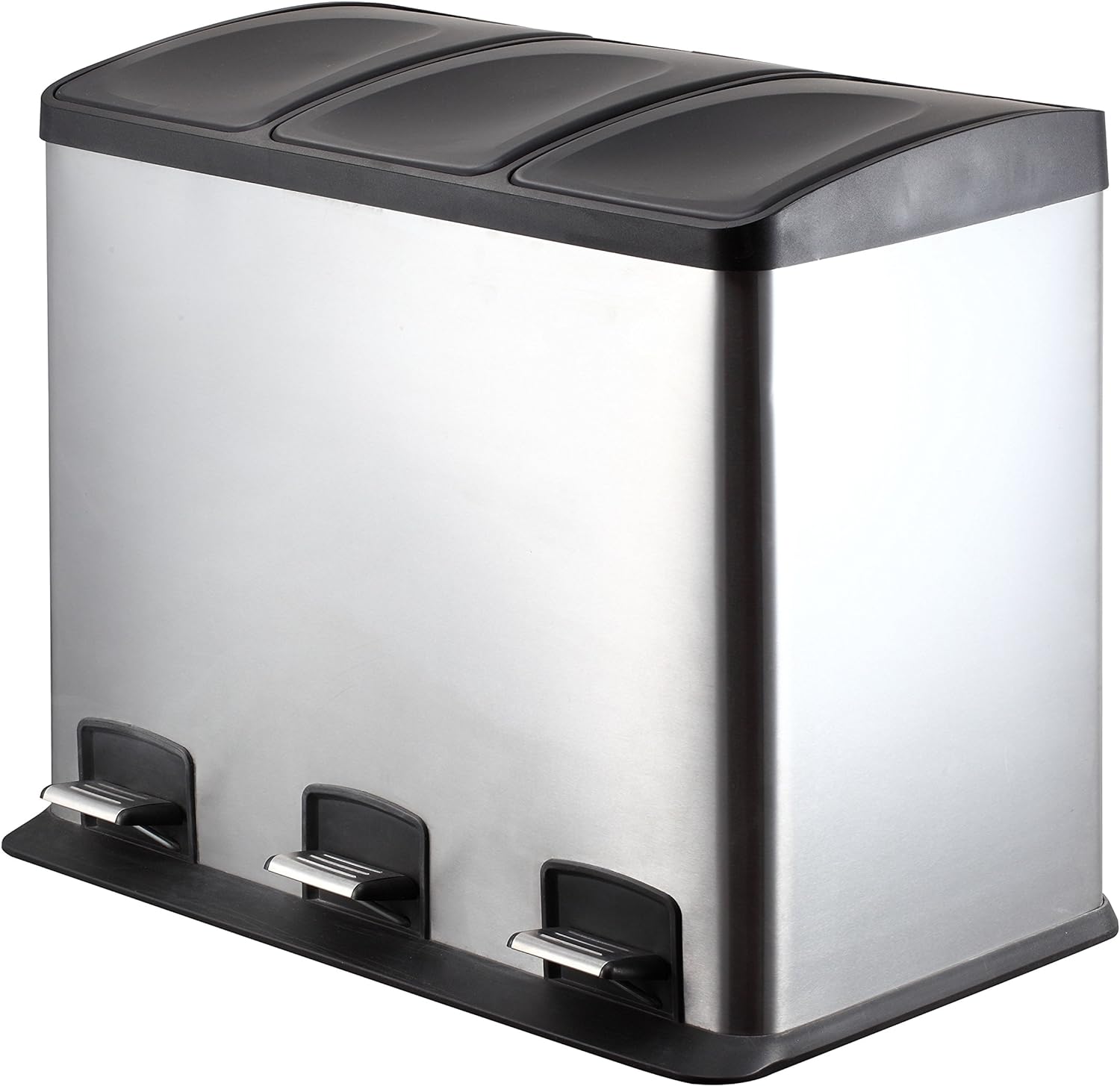 ARREGUI Basic CR302-B Cubo de basura y reciclaje de acero de 3 cubos,  mueble de reciclaje, 3 x 17 L (51 L), gris claro