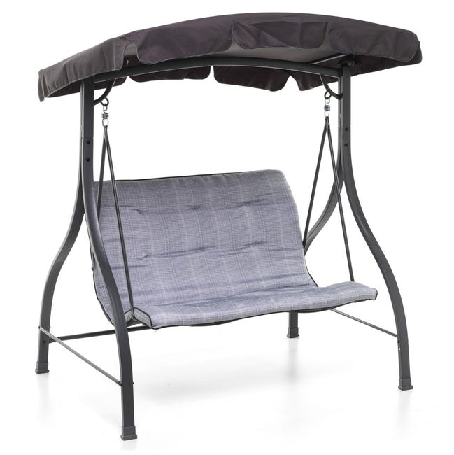 Divano A Dondolo 2 Posti Sospeso - Per Giardino E Interni, In Policotone E Acciaio, Marrone, 150x130x70 Cm
