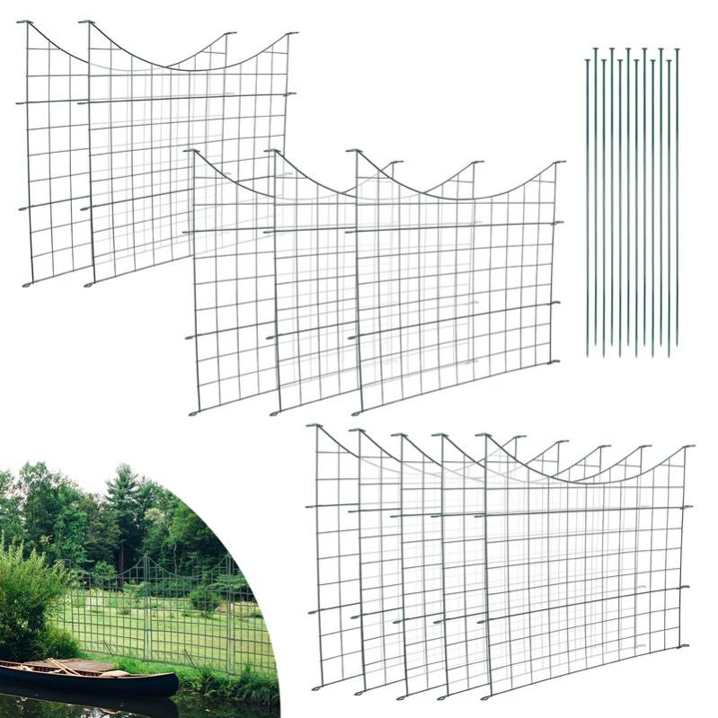 Kit Clôture D'étang Fiqops - 20 éléments + 24 Barres Fixation - Métal Vert - Hauteur ~64 Cm - Maille 6,5x6,5 Cm - Extensible