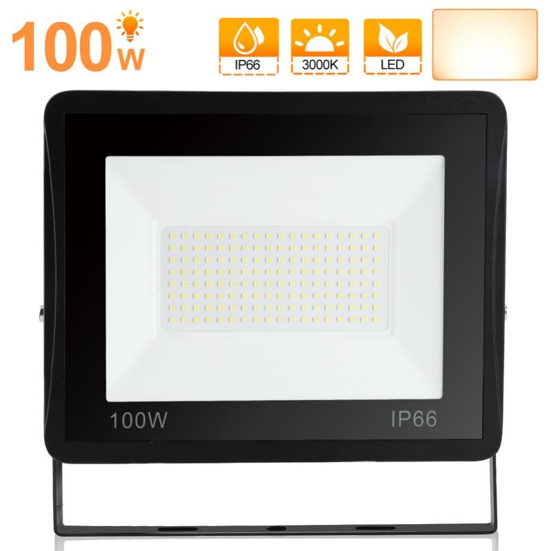JINABLOSSY Projecteur LED Extérieur 100W Blanc Chaud 3000K Spot LED Extérieur 10000LM Projecteur Exterieur LED économiseur d'énergie 85%, IP66 Etanche pour Cour, Garage,Jardin,Patio, Terrain de Sport