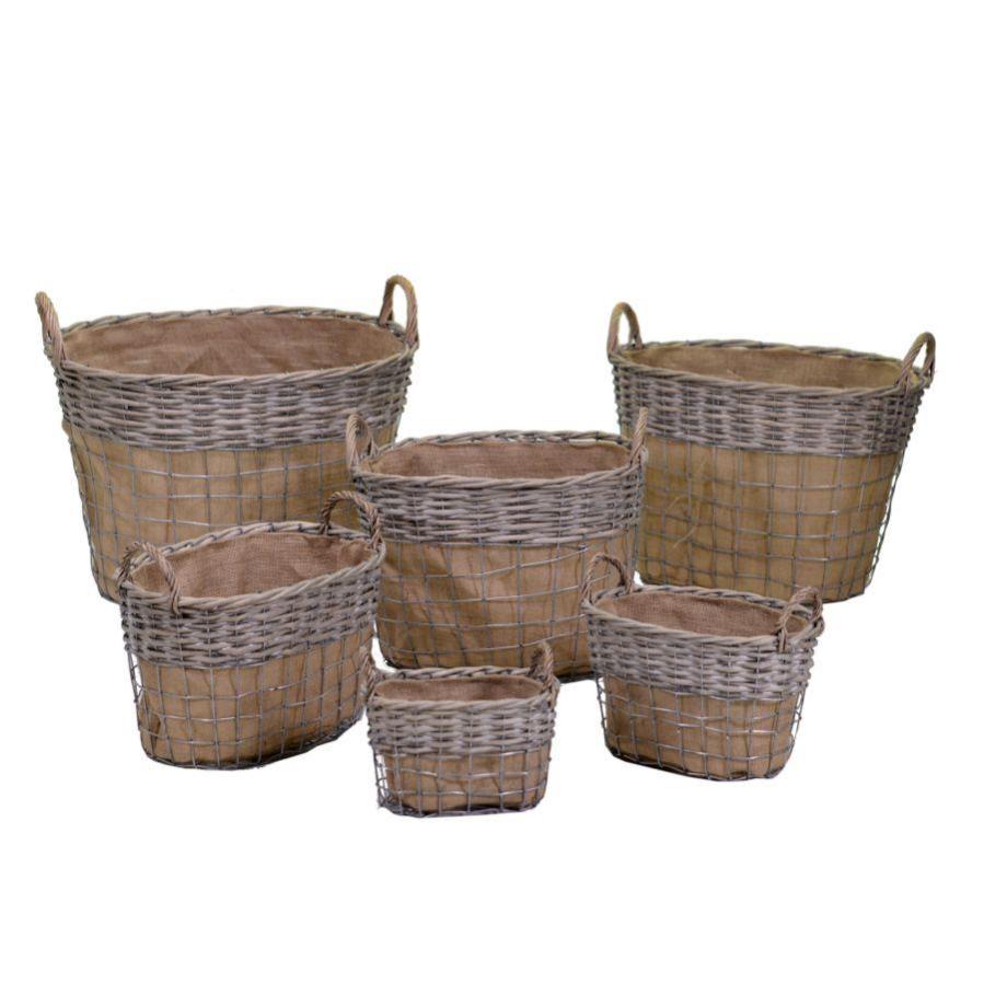 Cesto Portagrissini Ovale En Osier Et Tissu Gris 43x18x10 Cm - Panier à Pain Élégant