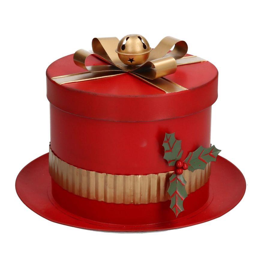 Sombrero redondo caja metal rojo cmø29h20,5