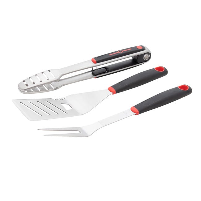 Ensemble de 3 outils de barbecue : 1 spatule, 1 fourchette et 1 pince.