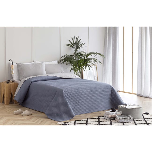 Colcha rombo azul grisaceo cama 230x260cm | Merlin