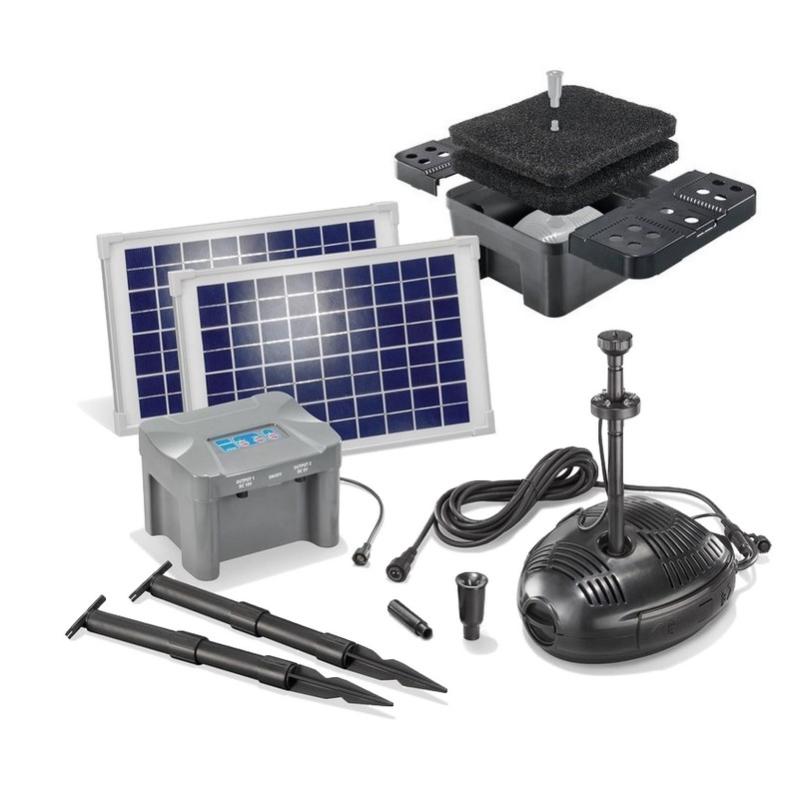 Kit pompe solaire bassin avec filtre, batterie et anneau led, 650L20W — free download