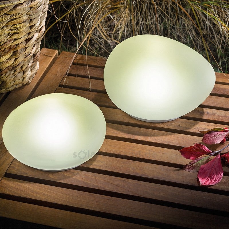 Lampe solaire décorative galet LED blanc SOLENZARA âˆ…15cm