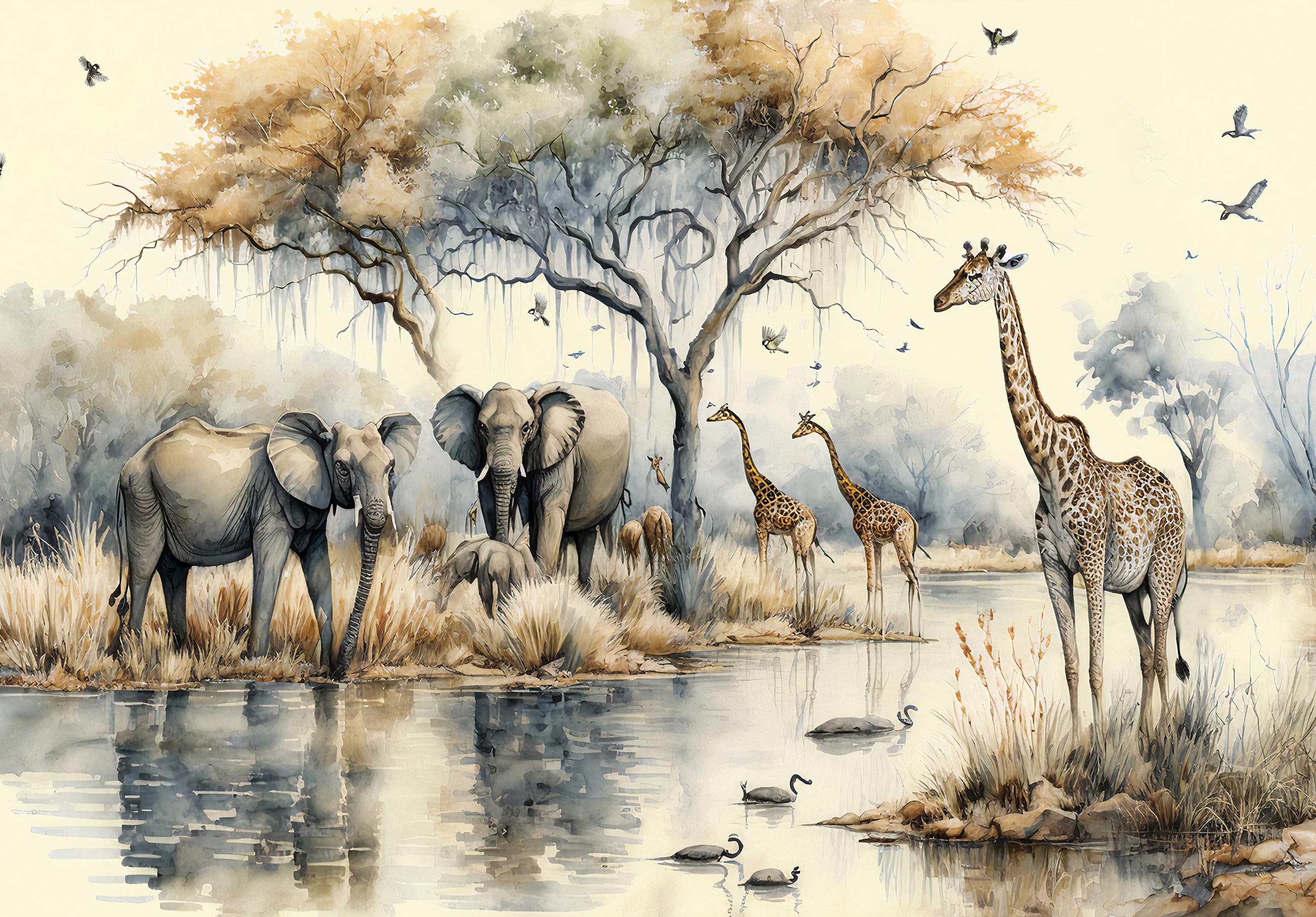 Silhouettes d'animaux de safari, couleur rouille - papier peint