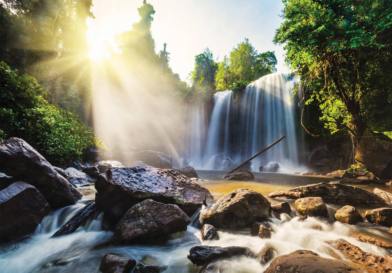 Carta Da Parati Cascata Natura Paesaggio Foresta 368x254 cm - Include Colla  - Moderna Soggiorno Camera Da Letto Fotomurali In Tessuto Non Tessuto TNT