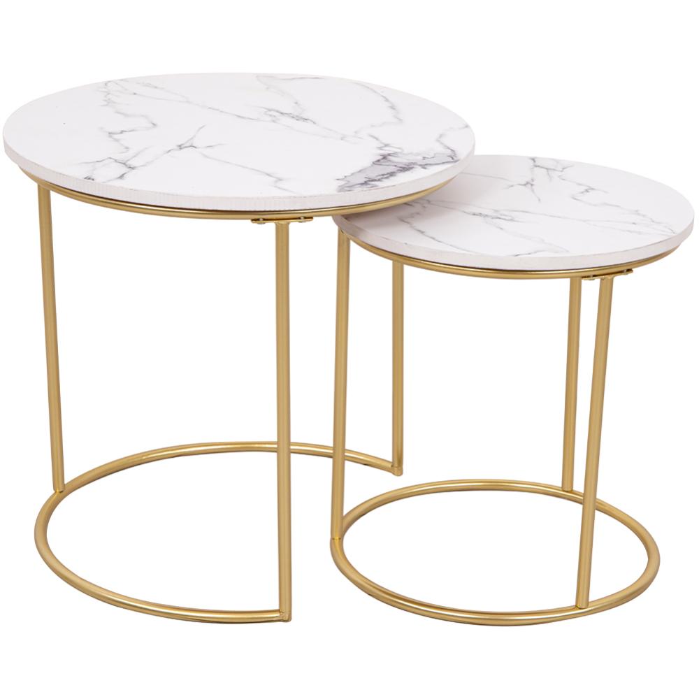 Set 2 Tavolini Da Salotto Rotondi BAKAJI - Design Industriale Con Piano In Legno Noce - Foto 9