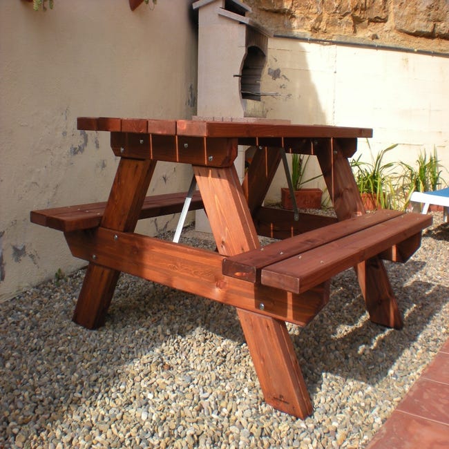 Mesa picnic de madera para jardín 160 cm - Color Cerezo