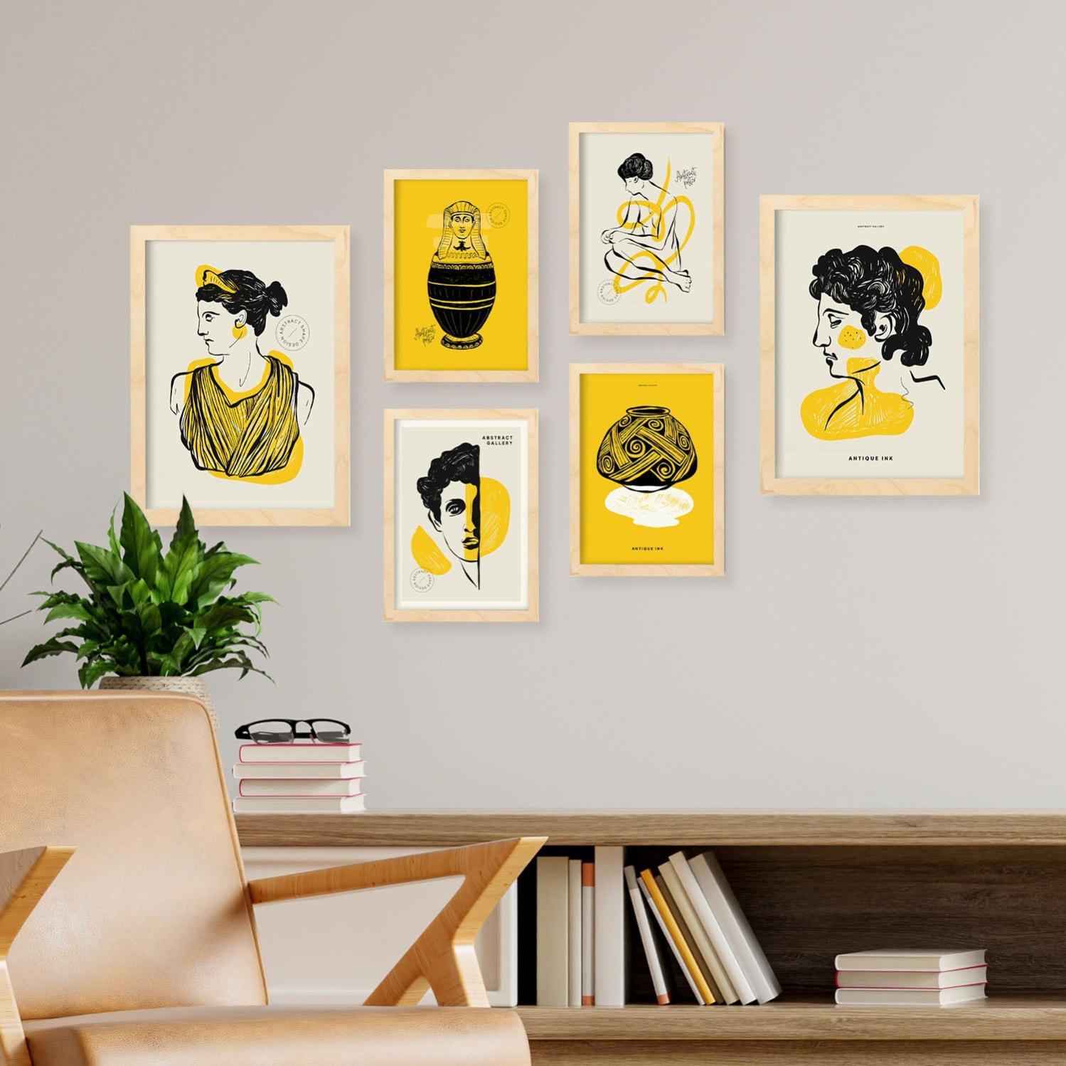 Nacnic Set De 6 Affiches D'Art Miró Avec Cadre Bois - Déco Intérieur Moderne A3 A4