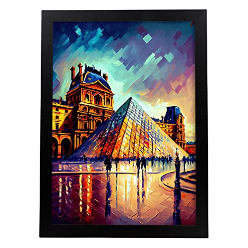 Nacnic poster de museo louvre en estilo pintura al óleo ilustraciones de monumentos y ciudades en estilo fotográfico a todo color diseño y decoración