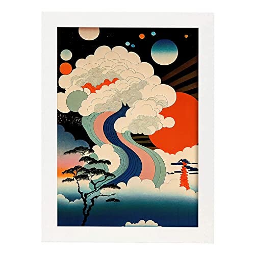 Nacnic Rouge Et Bleu Affiche Dans Le Style Japonais Ukiyo Paysages Abstraits Et Surr Alistes