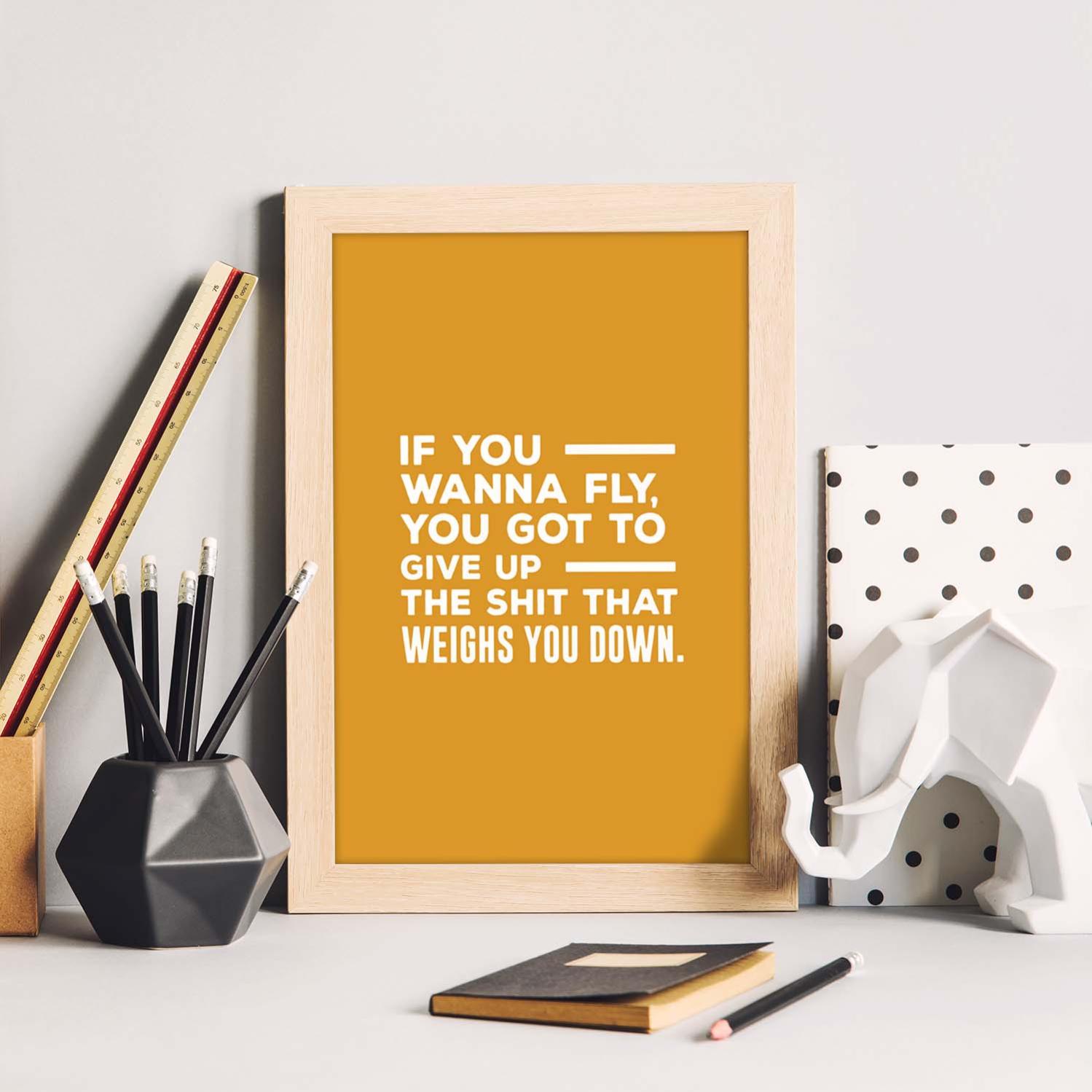 Poster con frase inspiracional lámina de decoración si quieres volar con frases motivadoras y llenas de energia