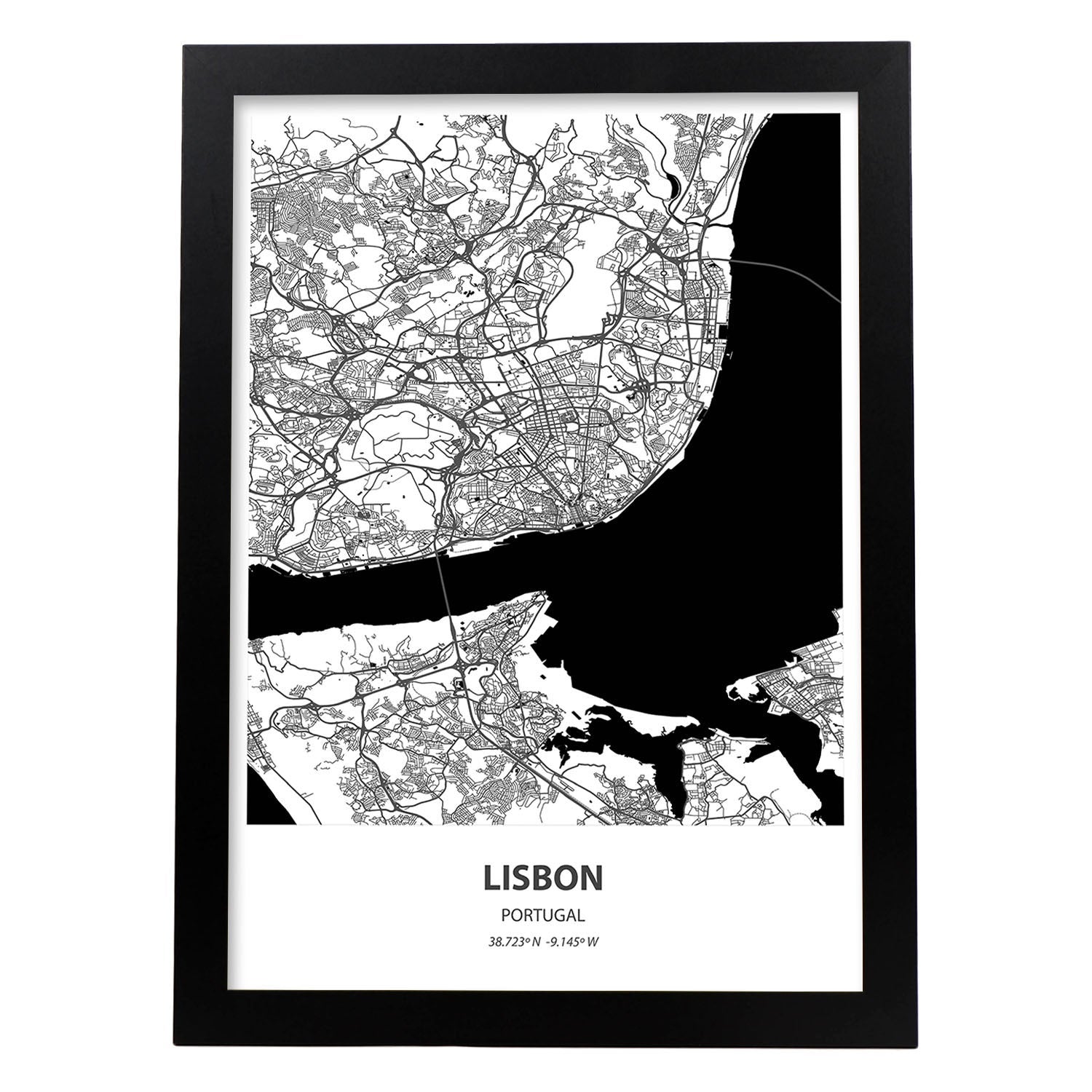 Lisboa Portugal Mapa Pôster Folhas De Cidades Na Espanha Com Mar Preto E  Rios