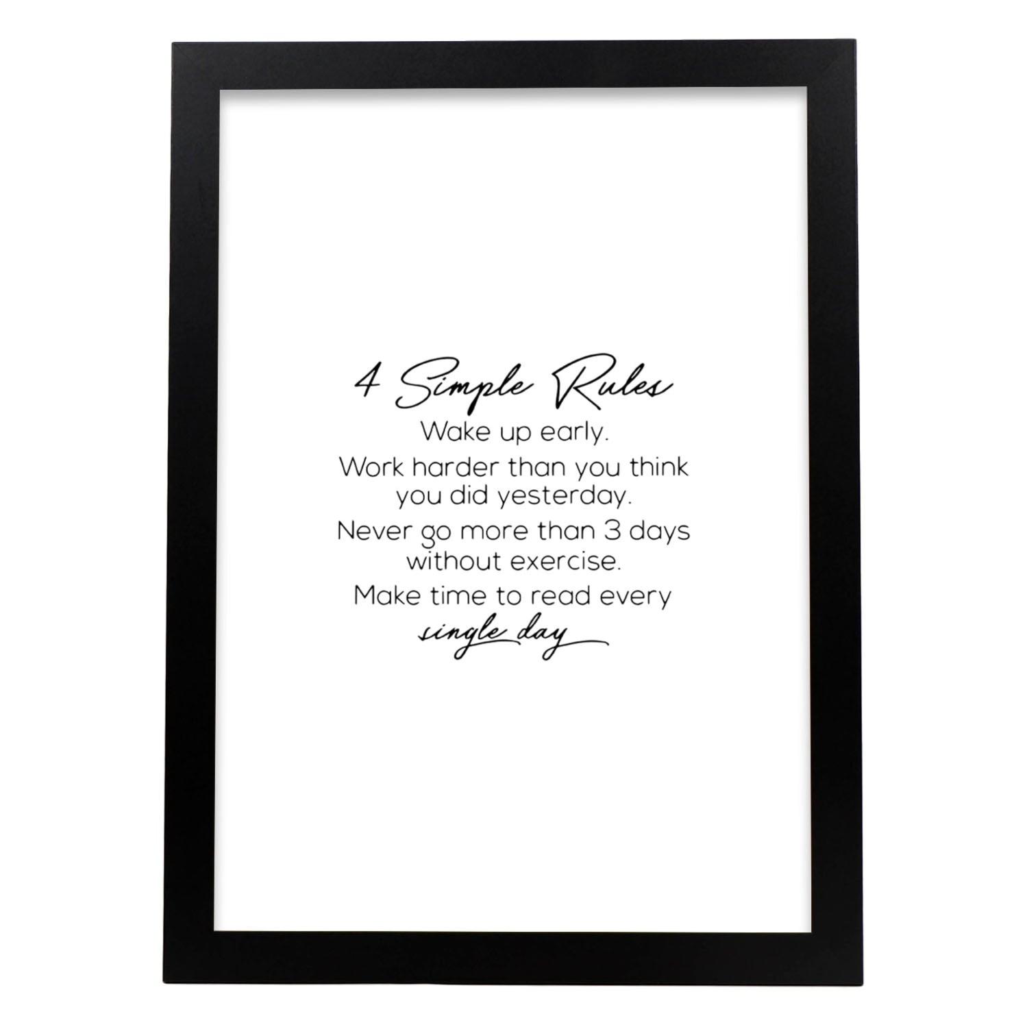 Poster con frase inspiracional lámina de decoración 4 reglas con frases motivadoras y llenas de energia