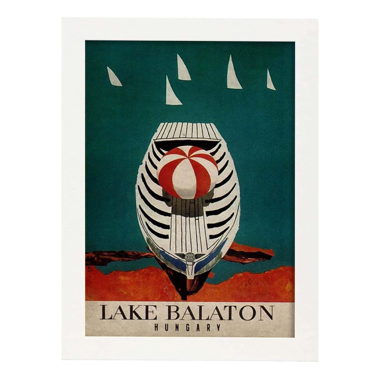 Poster vintage de lago balaton con imágenes vintage y de publicidad antigua