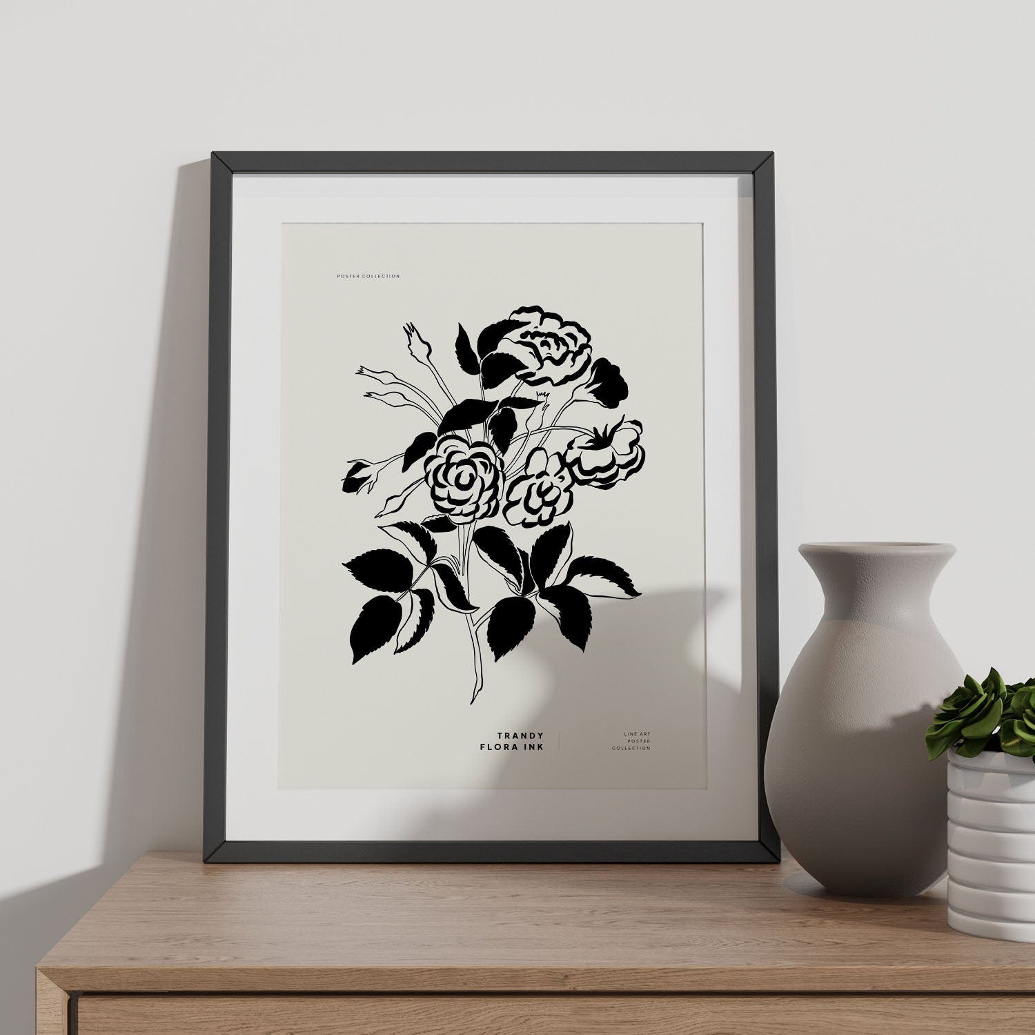 Nacnic Affiche Avec Des Fleurs Et Des Plantes En Noir Et Blanc Rose Bouquet  Illustrations Artistiques Pour La Décoration Intérieure A3 Avec Cadre