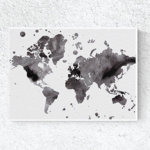 Foglio Per Incorniciare La Mappa Del Mondo In Bianco E Nero. Cornice Nera -  A3