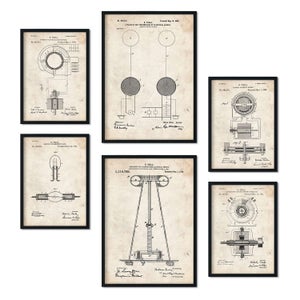 Set Di 6 Piastre Di Brevetto Elettricitã 1. Poster Con Disegni Retrã² Di  Antiche Invenzioni. Tamans A4 E A3. . Senza Cornice