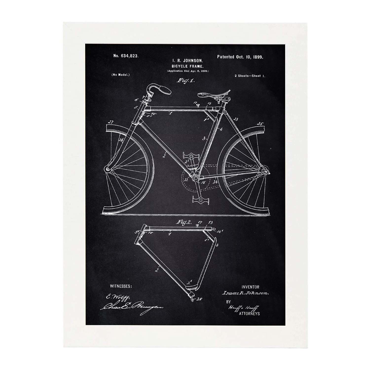 Poster con patente de marco de bicicleta lámina con diseño de patente antigua