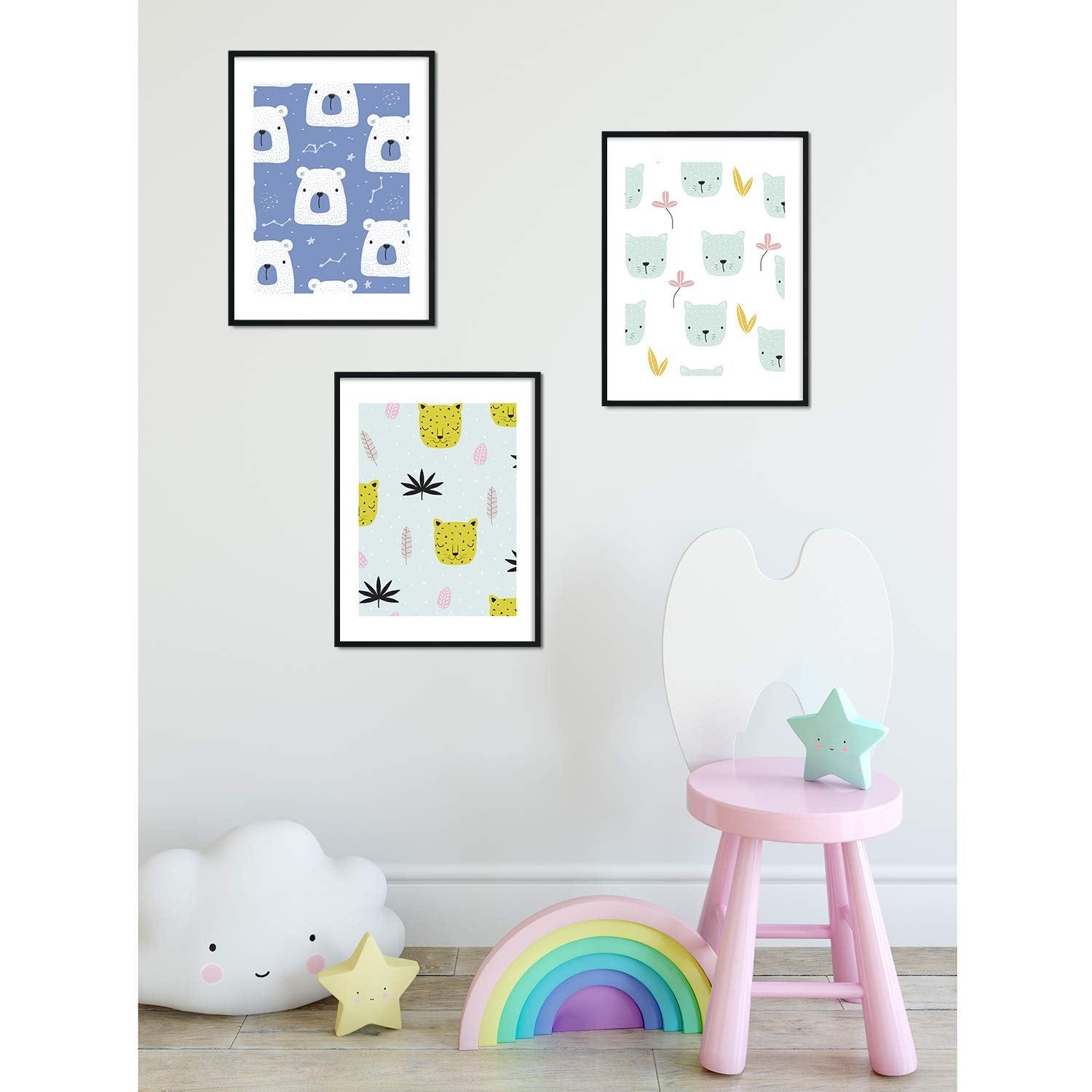3 Poster Fissati Per Il Mosaico Per Bambini E Lo Stile Nordico Degli  Animali A4 Senza Cornice