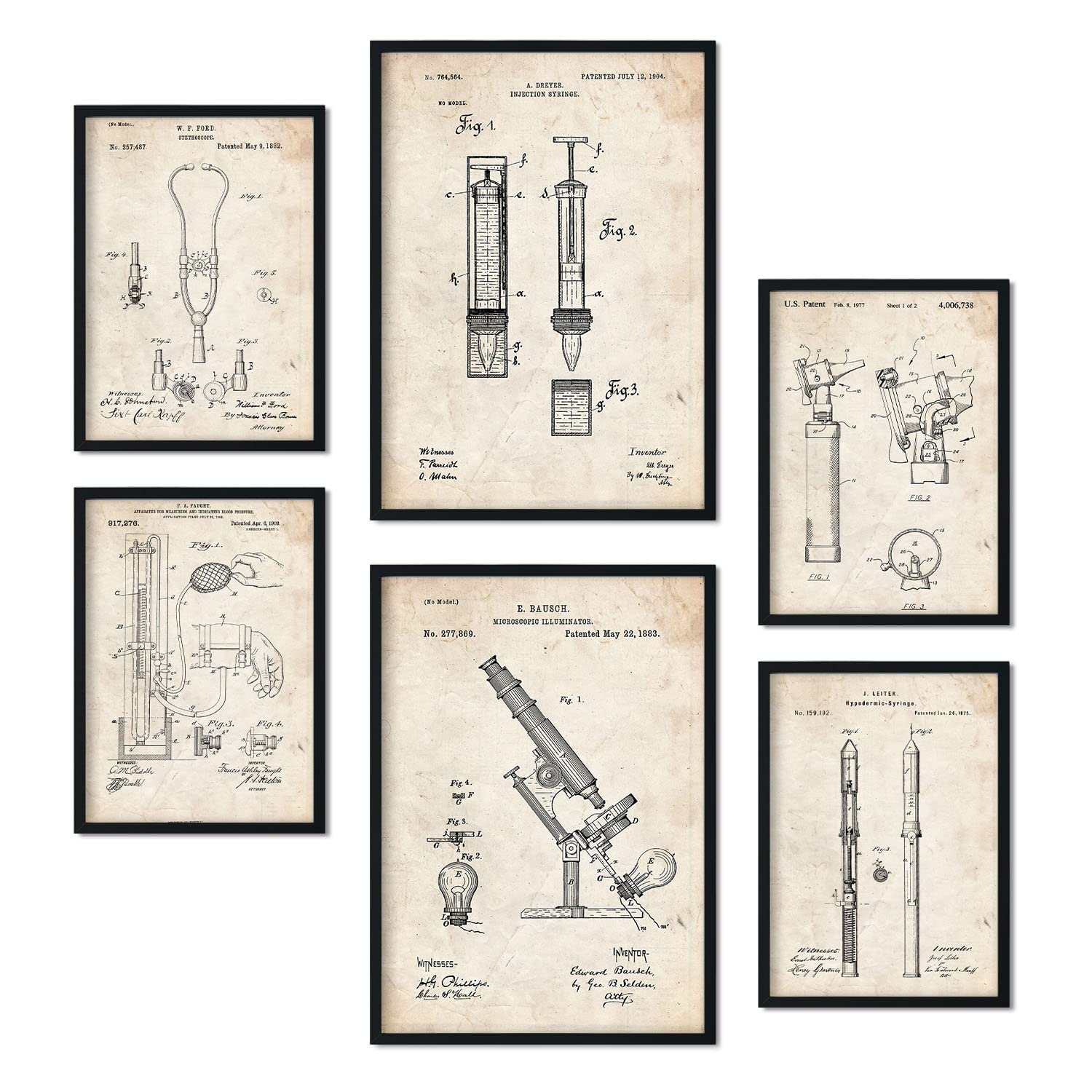 Set Di 6 Fogli Di Medicina Di Brevetto. Poster Con Disegni Retrã² Di  Antiche Invenzioni. Tamans A4 E A3. . Senza Cornice