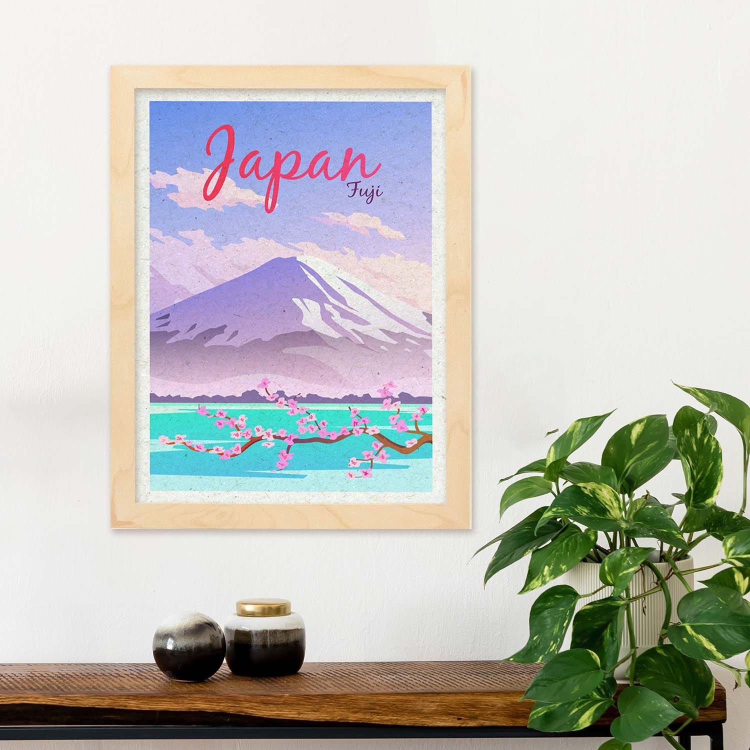 Feuille Japonaise. Style Vintage. Affiche Du Mont Fuji En Couleurs. Japon  Ad A4 Sans Cadre