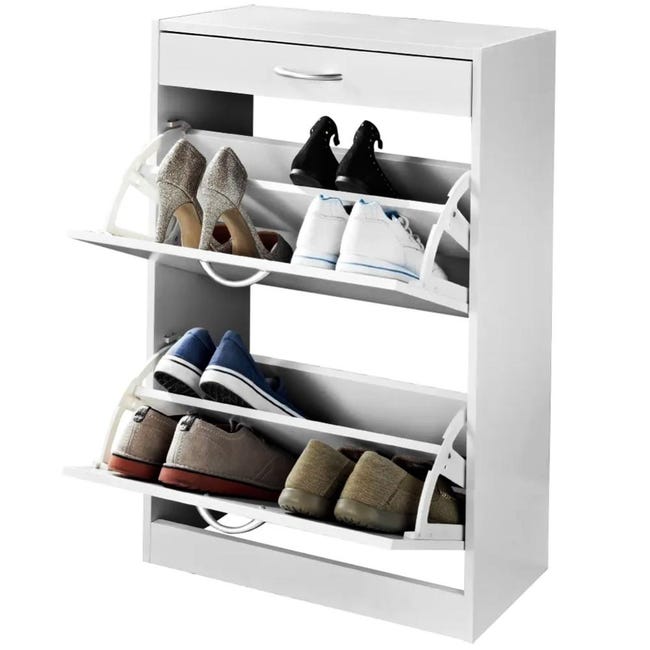 Scarpiera Salvaspazio In Legno Melaminico - 2 Ante E 1 Cassetto, 63x33x95 Cm, Colore Rovere - Foto 5