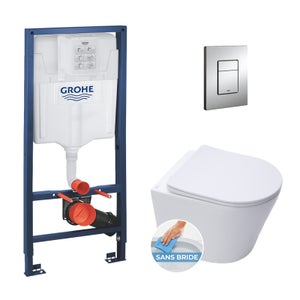 Bâti Geberit Duofix Extra-Plat + Plaque de déclenchement blanche + WC  suspendu Vera Rimless - Pack WC suspendu