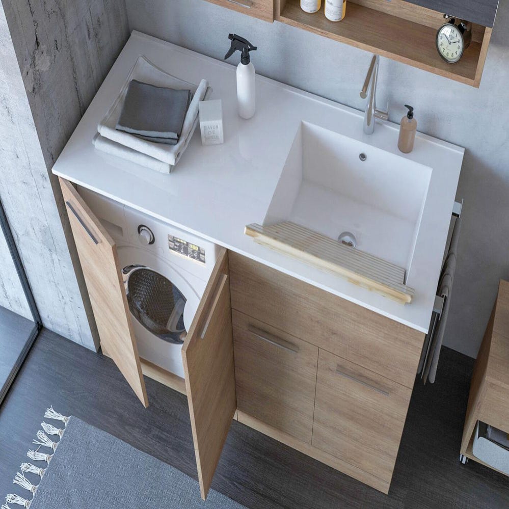 Mueble Lavadero Con Lavabo Politek Integrado Cm 140 Roble Claro Mueble Lavadero Con Lavabo Politek Integrado Cm 140 Roble Claro
