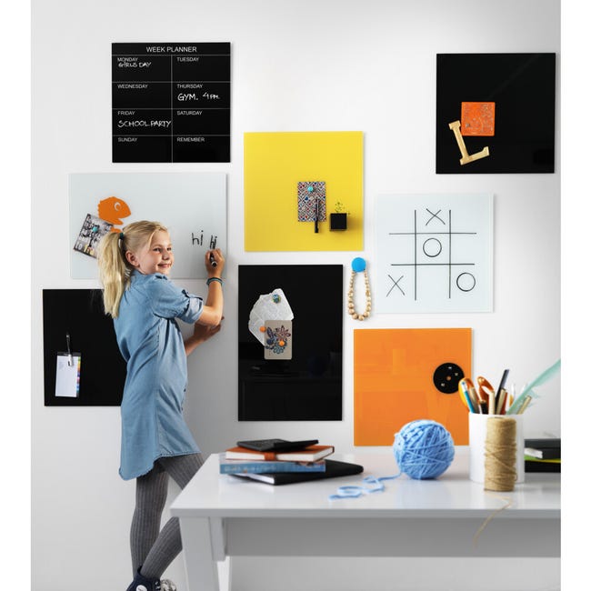 Creative Home 80x60 cm Tableau Craie Noir Ardoise Mural, Effaceur Brosse +  Stylo + Kit Suspension Incluses, Panneau Bureau, Cuisine, Chambre, Ecole