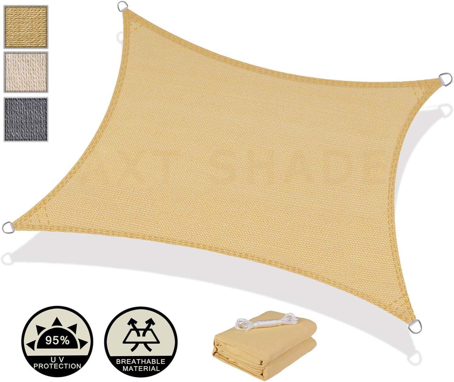 Tenda A Vela Rettangolare Ombreggiante 3,5x5 M – HDPE 220 G/m², Protezione UV 95%, Traspirante, Con Corde E Fascette, Per Giardino E Balcone