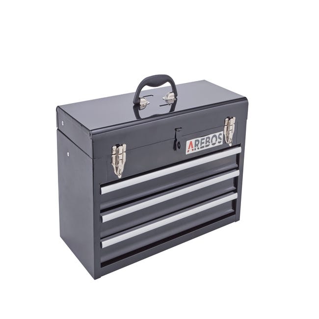 Boite à outils métallique coffret à outils caisse à outils 4 tiroirs +  plateau tôle acier rouge noir