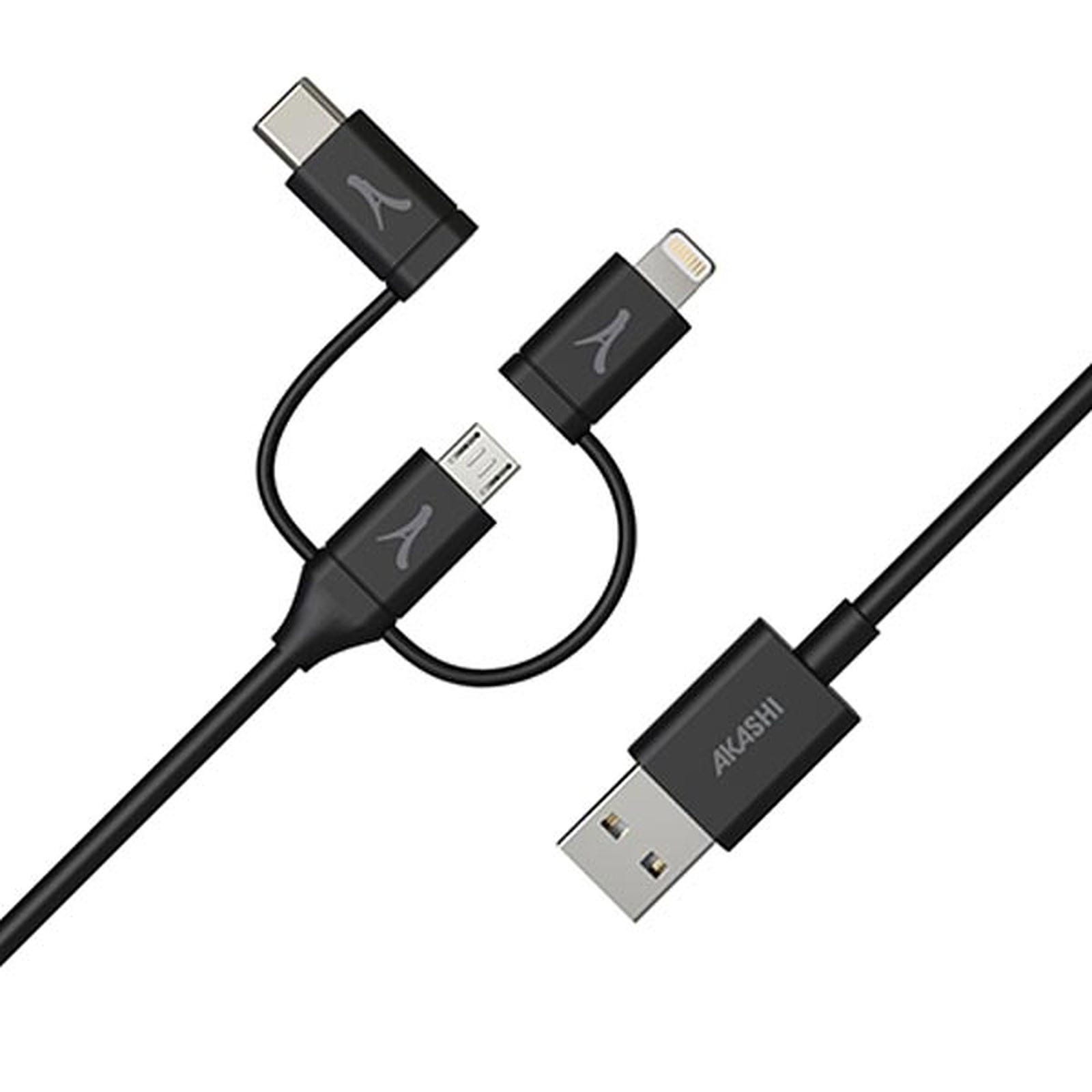 Akashi Câble Eco 3-en-1 USB-C vers USB-C / Lightning / micro USB